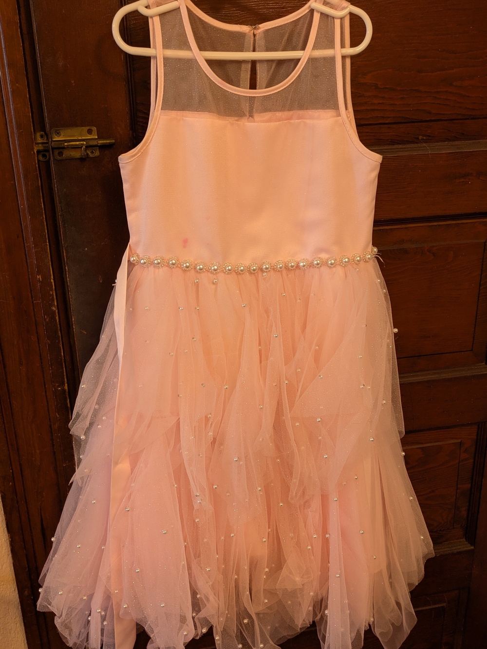 American Princess Peach Pearl-Trim Tulle Dress